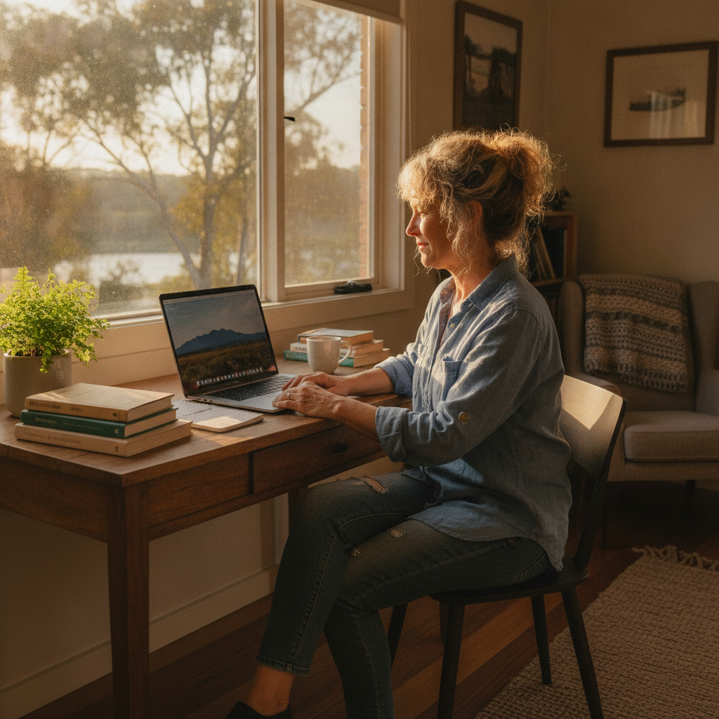Professional computer clean-out in Long Point (2800) — a happy New South Wales resident at home with a spotless, fast, quiet machine