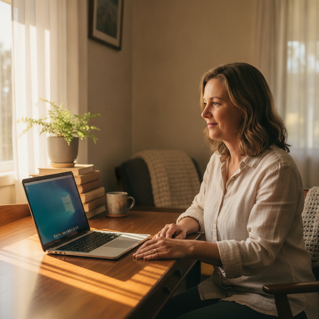 Professional computer clean-out in Lower Acacia Creek (2476) — a happy New South Wales resident at home with a spotless, fast, quiet machine