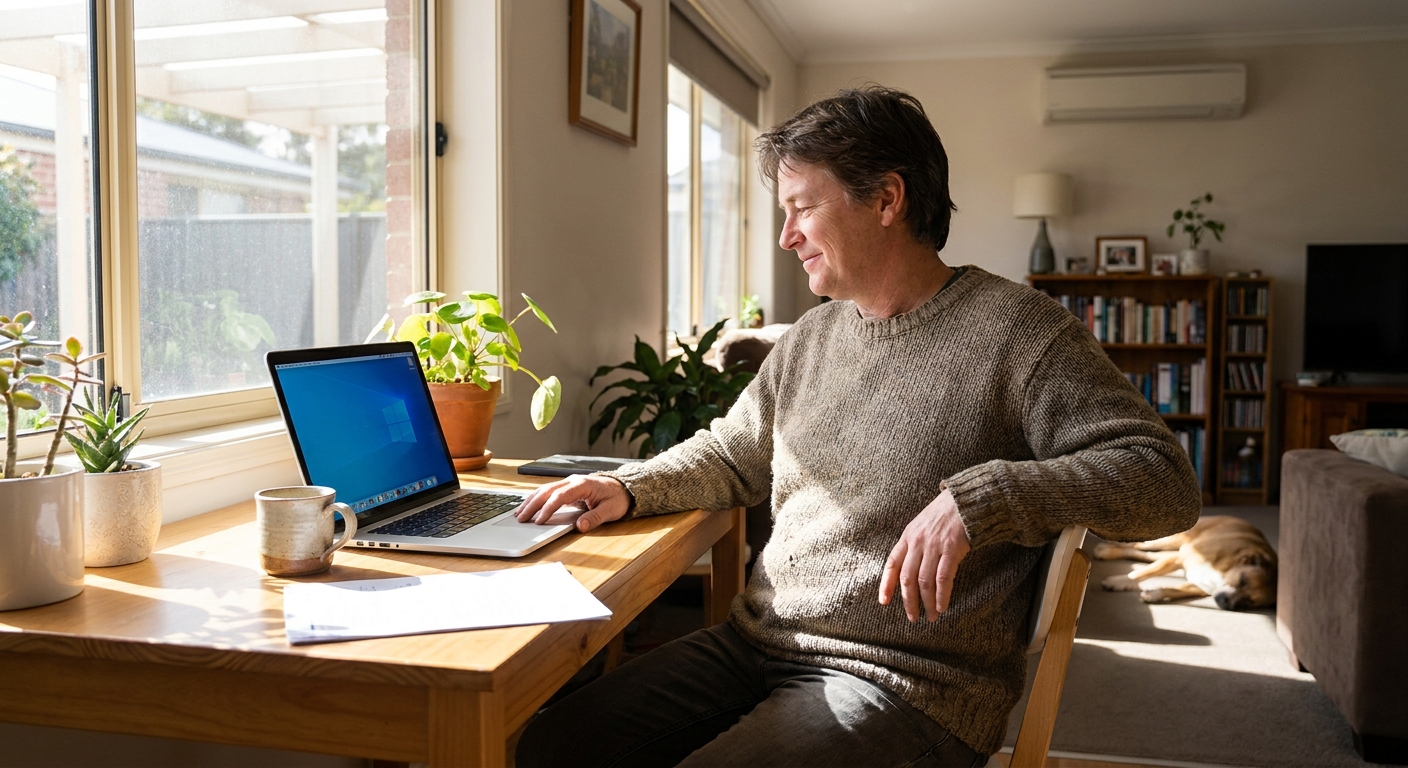 Professional computer clean-out in Macarthur (2904) — a happy the ACT resident at home with a spotless, fast, quiet machine
