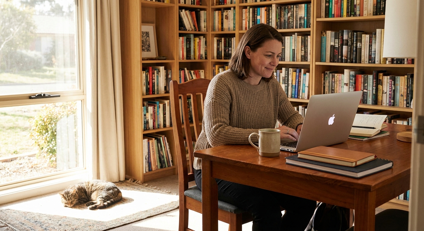 Professional computer clean-out in Macgregor (2615) — a happy the ACT resident at home with a spotless, fast, quiet machine