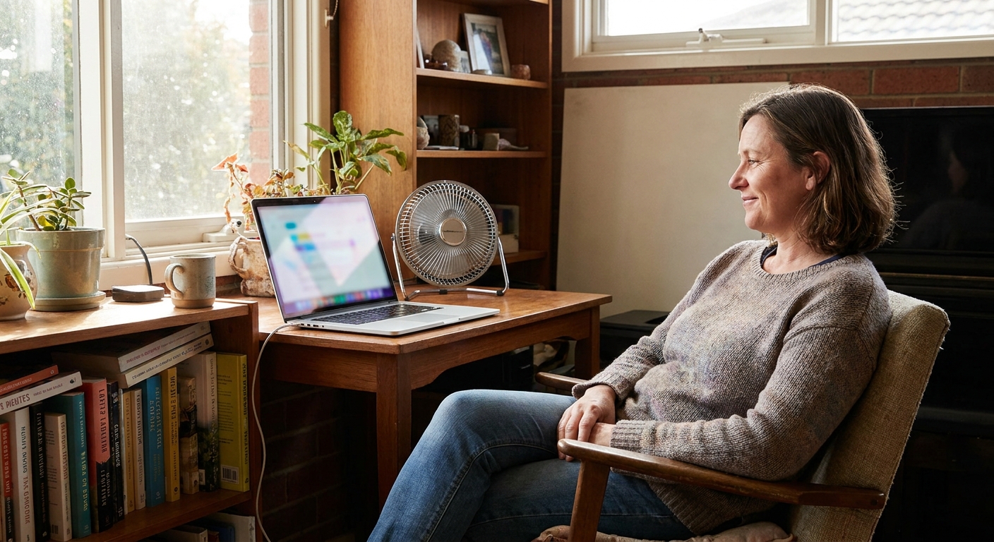 Computer cleaning in Macleod West (3085) — a local resident at home with a clean, fast, dust-free computer running cool and quiet