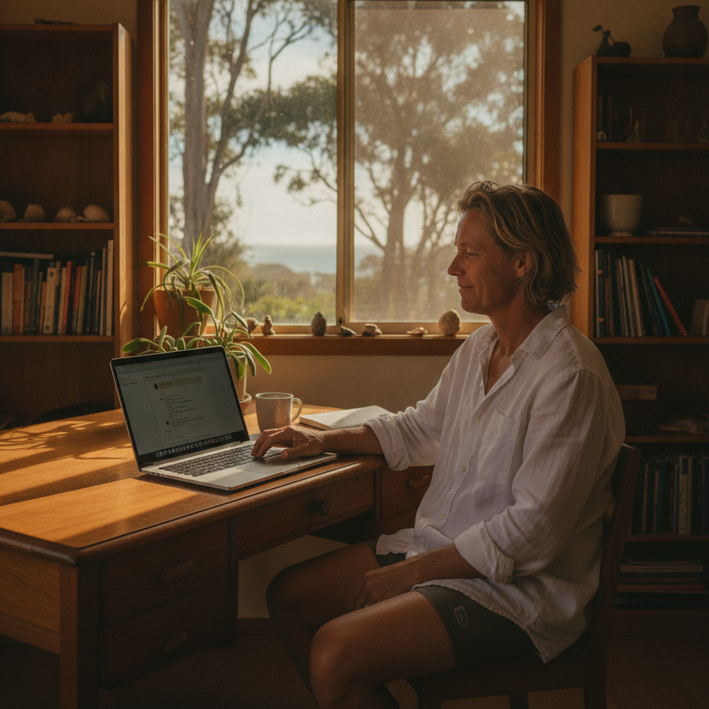 Professional computer clean-out in Maianbar (2230) — a happy New South Wales resident at home with a spotless, fast, quiet machine