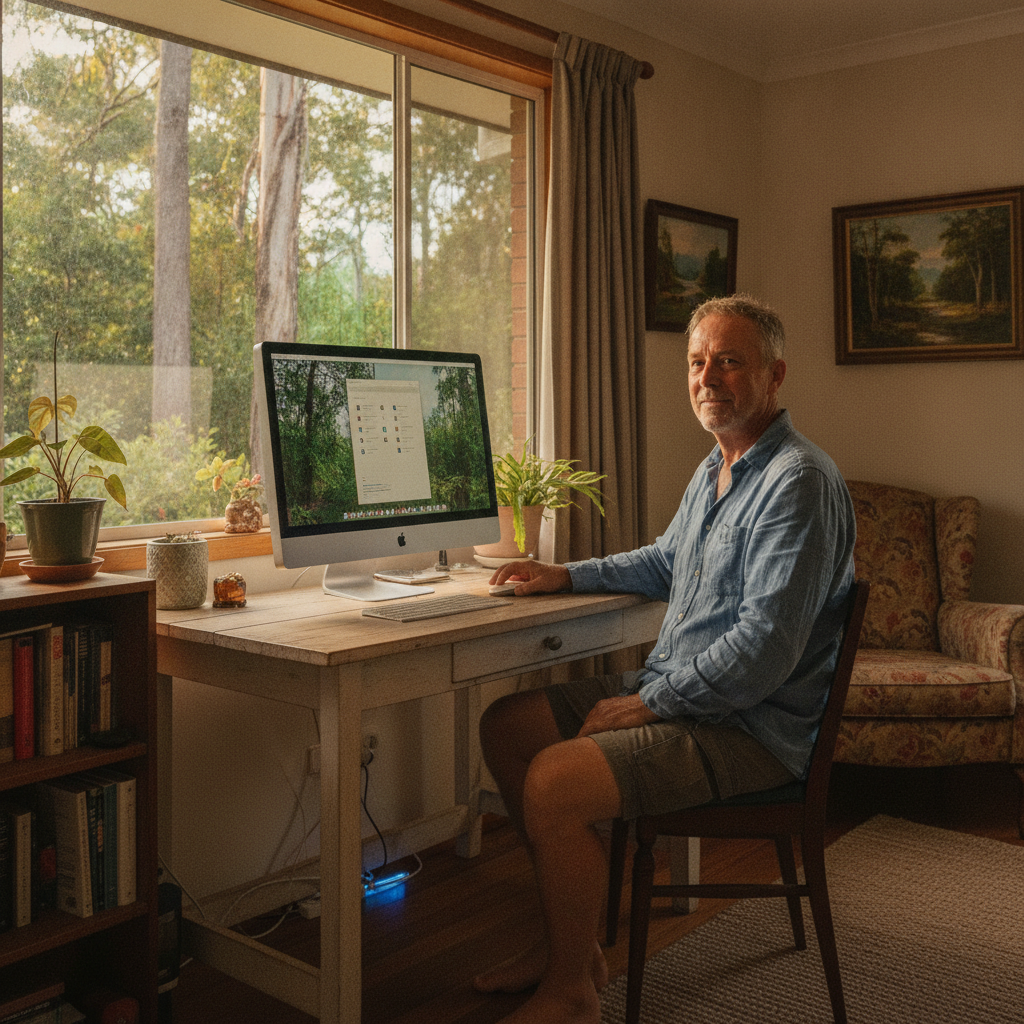 Professional computer clean-out in Main Arm (2482) — a happy New South Wales resident at home with a spotless, fast, quiet machine