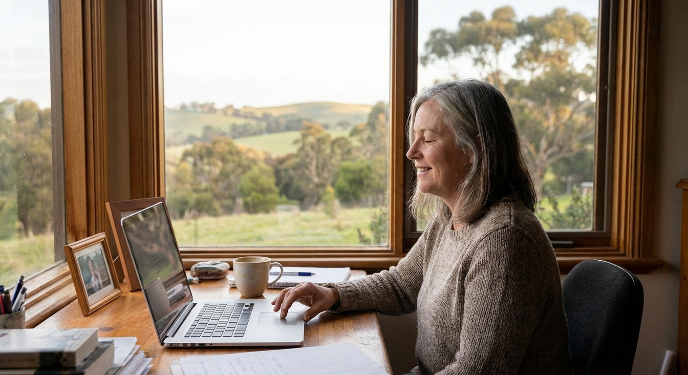 Professional computer clean-out in Main Ridge (3928) — a happy Victoria resident at home with a spotless, fast, quiet machine