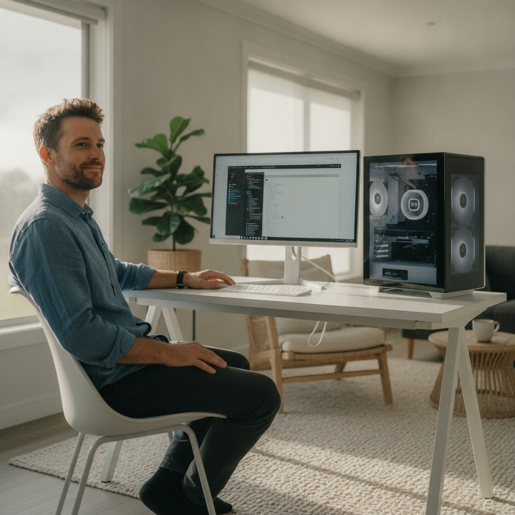 Professional computer clean-out in Maison Dieu (2330) — a happy New South Wales resident at home with a spotless, fast, quiet machine