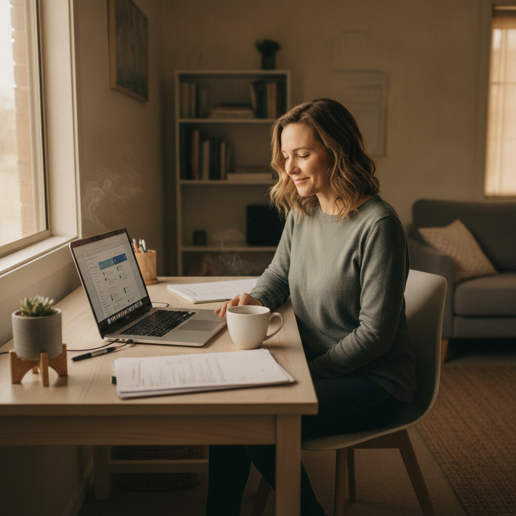 Professional computer clean-out in Maitland North (2320) — a happy New South Wales resident at home with a spotless, fast, quiet machine