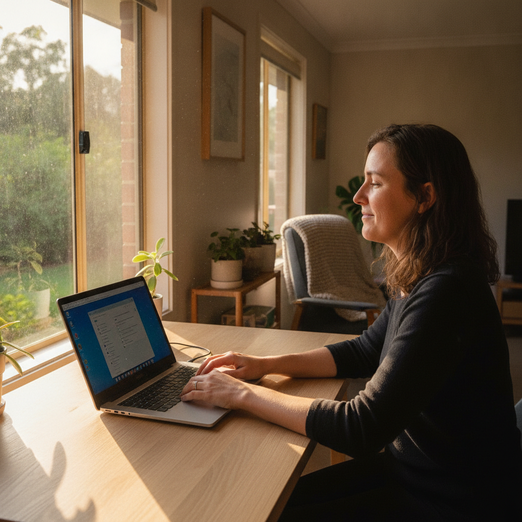 Professional computer clean-out in Marlowe (2622) — a happy New South Wales resident at home with a spotless, fast, quiet machine