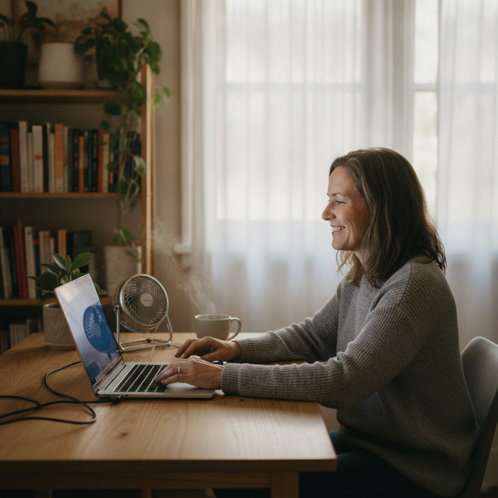 Professional computer clean-out in Marrickville South (2204) — a happy New South Wales resident at home with a spotless, fast, quiet machine
