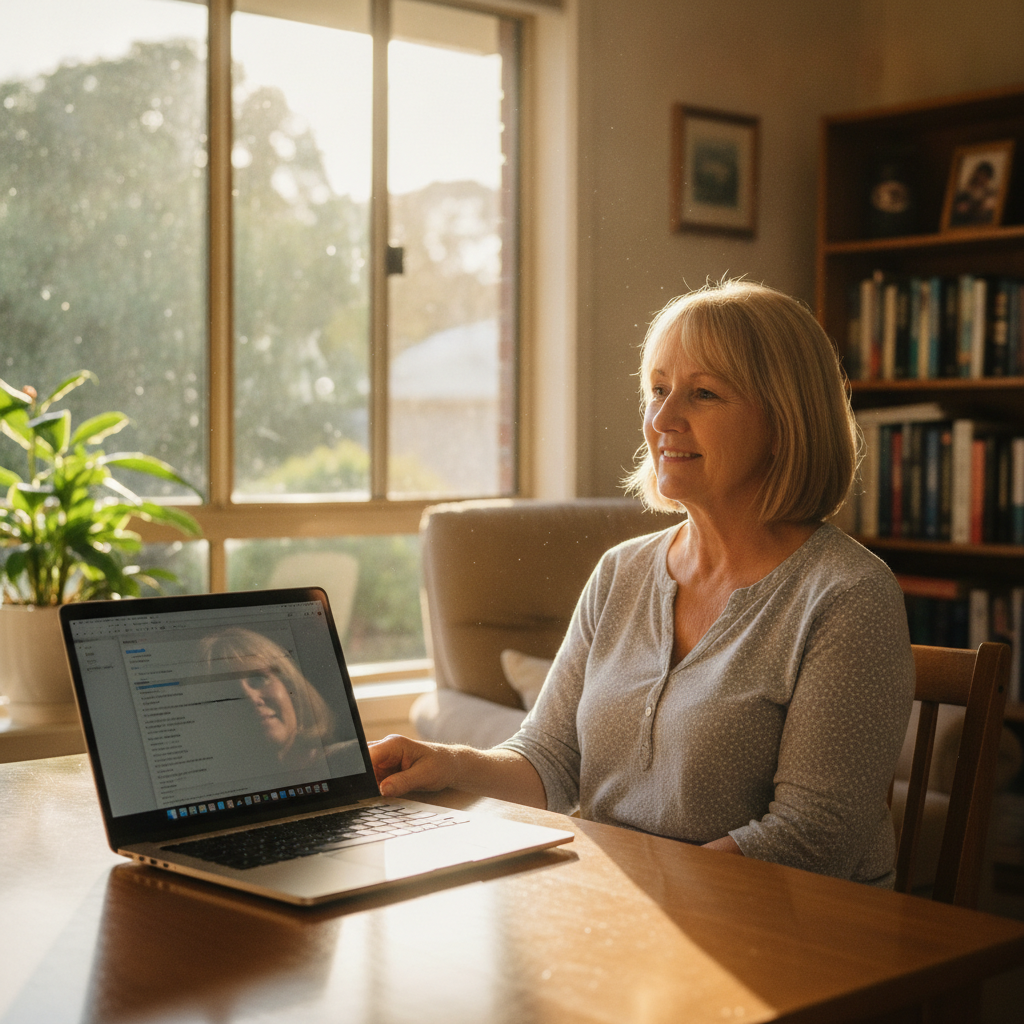 Professional computer clean-out in Marsden (4132) — a happy Queensland resident at home with a spotless, fast, quiet machine