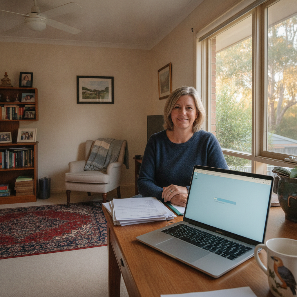 Professional computer clean-out in Mayfield East (2304) — a happy New South Wales resident at home with a spotless, fast, quiet machine