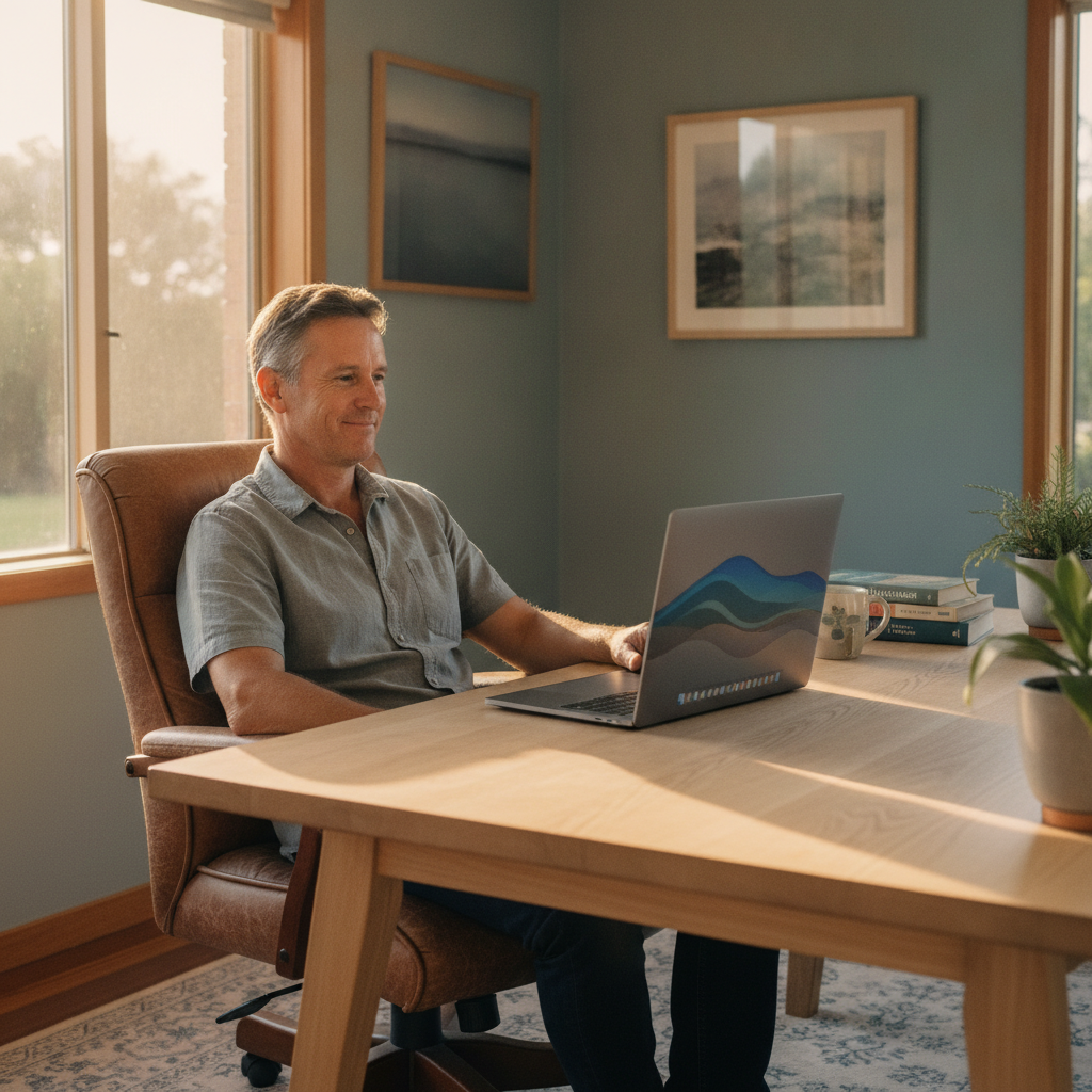 Professional computer clean-out in McKail (6330) — a happy Western Australia resident at home with a spotless, fast, quiet machine