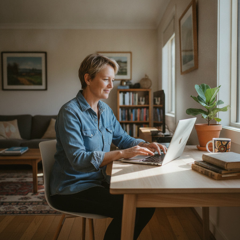 Professional computer clean-out in McKees Hill (2480) — a happy New South Wales resident at home with a spotless, fast, quiet machine