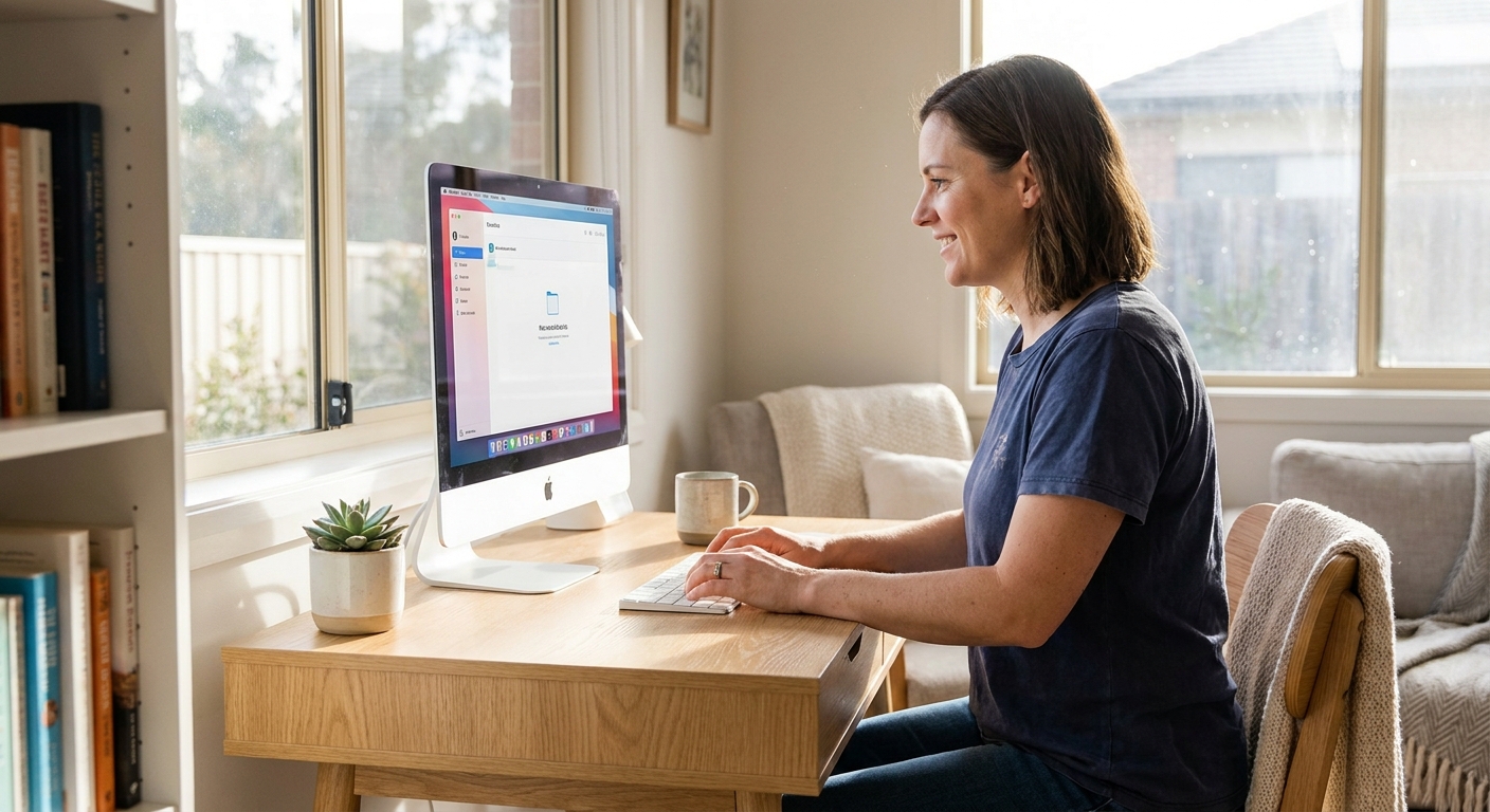 Professional computer clean-out in McKellar (2617) — a happy the ACT resident at home with a spotless, fast, quiet machine