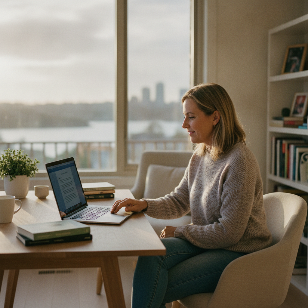 Professional computer clean-out in McMahons Point (2060) — a happy New South Wales resident at home with a spotless, fast, quiet machine