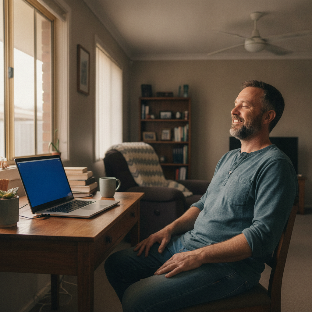 Professional computer clean-out in Medina (6167) — a happy Western Australia resident at home with a spotless, fast, quiet machine