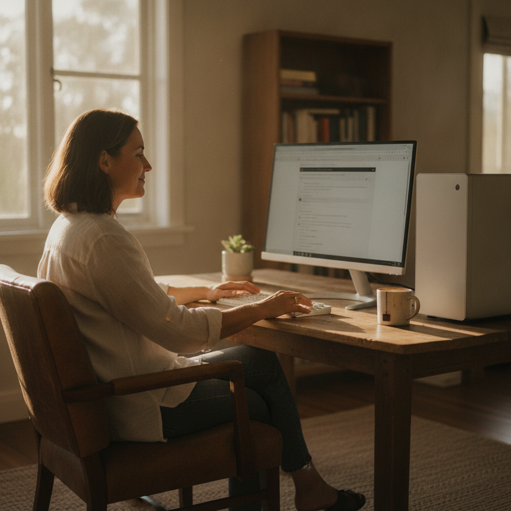 Professional computer clean-out in Megalong (2785) — a happy New South Wales resident at home with a spotless, fast, quiet machine