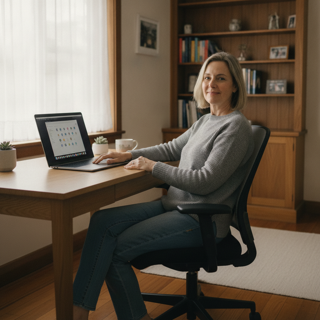 Professional computer clean-out in Melrose Park (2114) — a happy New South Wales resident at home with a spotless, fast, quiet machine