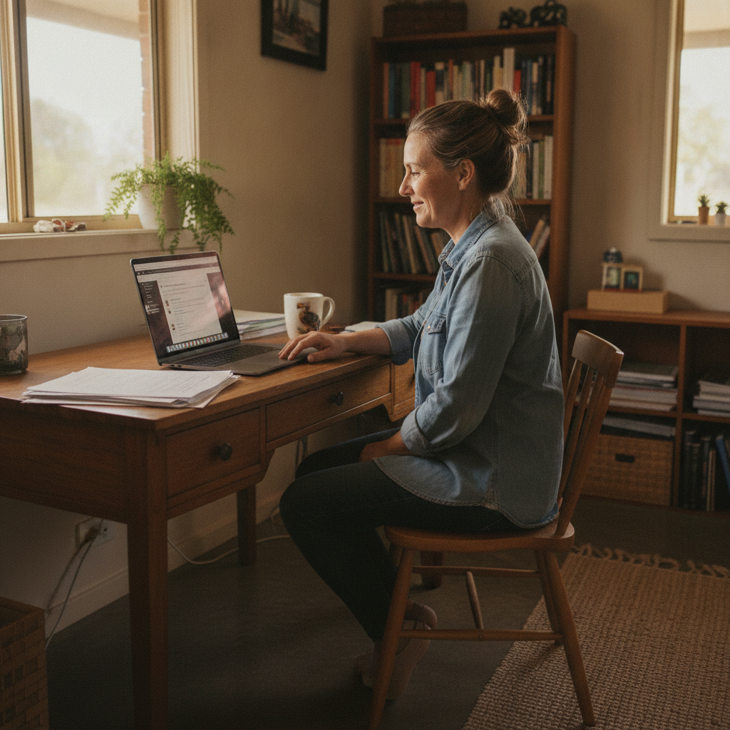 Professional computer clean-out in Menangle (2568) — a happy New South Wales resident at home with a spotless, fast, quiet machine