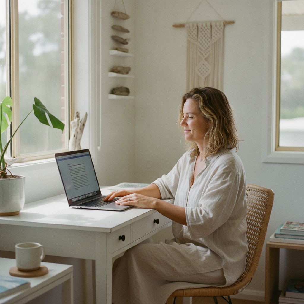 Professional computer clean-out in Merimbula (2548) — a happy New South Wales resident at home with a spotless, fast, quiet machine