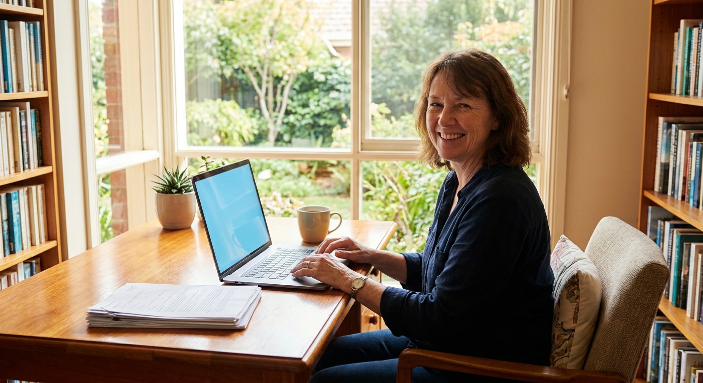 Professional computer clean-out in Merlynston (3058) — a happy Victoria resident at home with a spotless, fast, quiet machine
