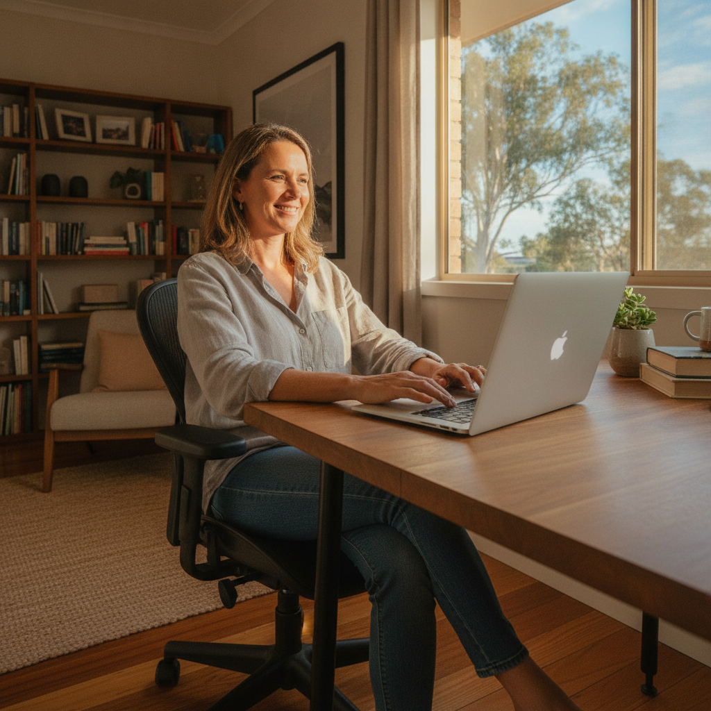 Professional computer clean-out in Merungle Hill (2705) — a happy New South Wales resident at home with a spotless, fast, quiet machine