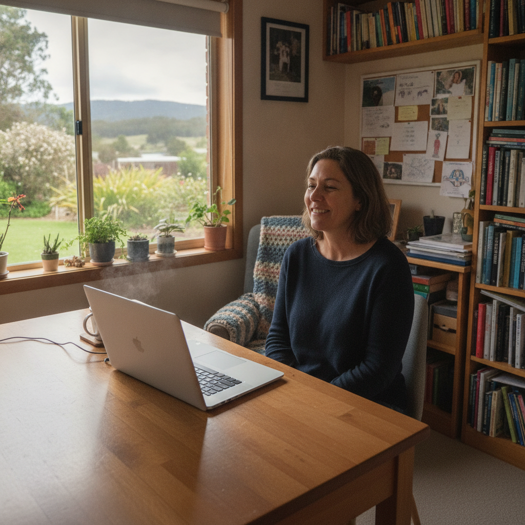 Professional computer clean-out in Miandetta (7310) — a happy Tasmania resident at home with a spotless, fast, quiet machine