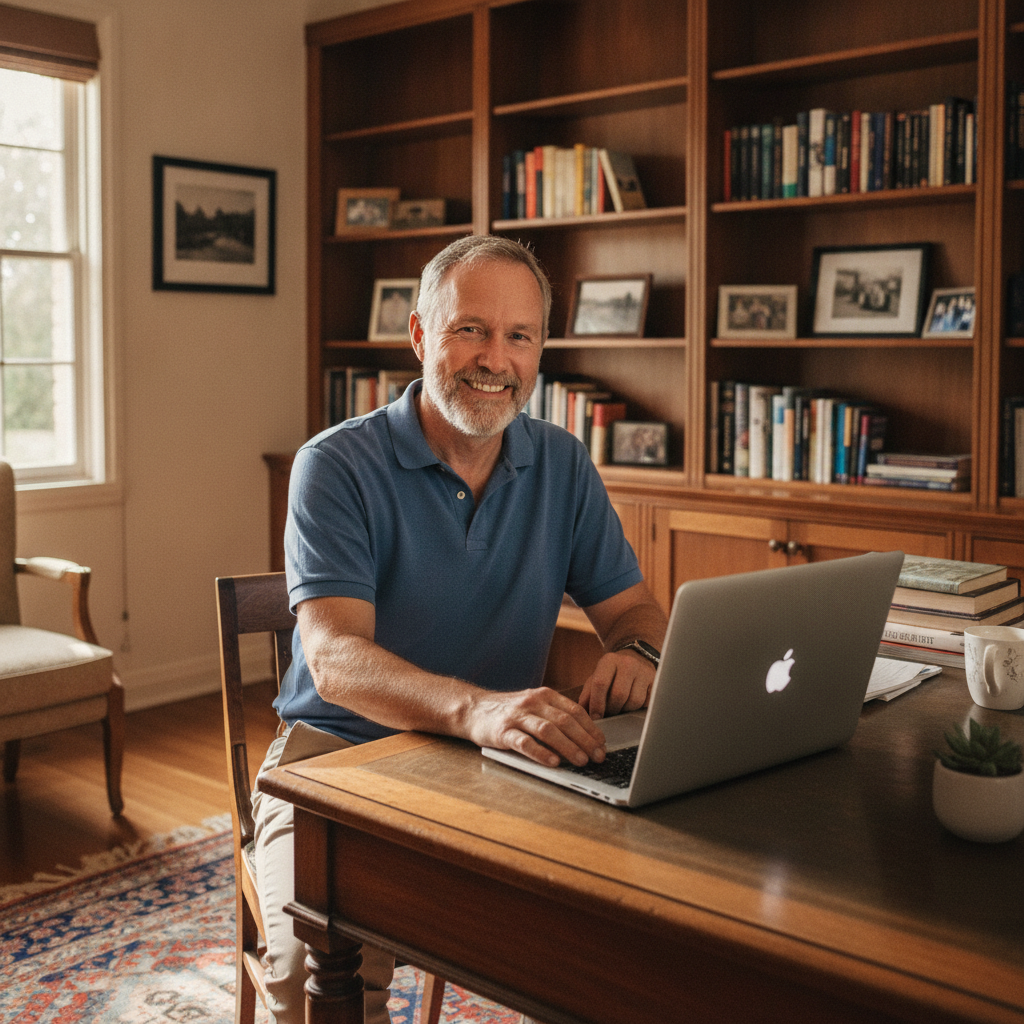 Professional computer clean-out in Middle Brook (2337) — a happy New South Wales resident at home with a spotless, fast, quiet machine