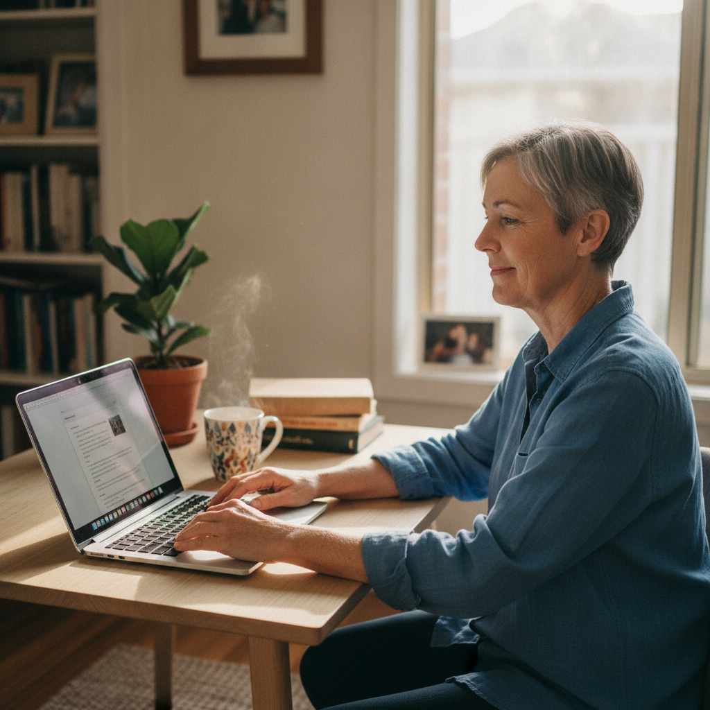 Professional computer clean-out in Mile End South (5031) — a happy South Australia resident at home with a spotless, fast, quiet machine