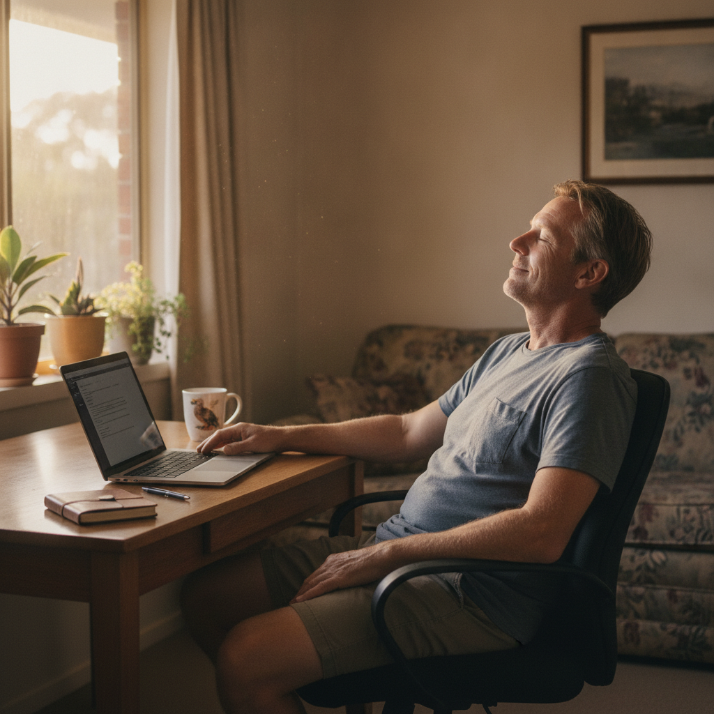 Professional computer clean-out in Miller (2168) — a happy New South Wales resident at home with a spotless, fast, quiet machine