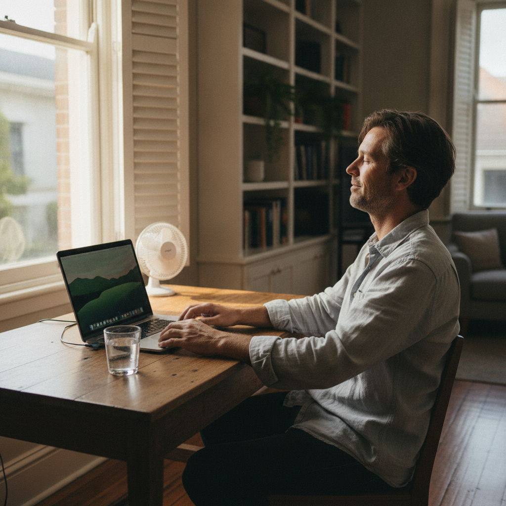 Computer cleaning in Millers Point (2000) — a local resident at home with a clean, fast, dust-free computer running cool and quiet