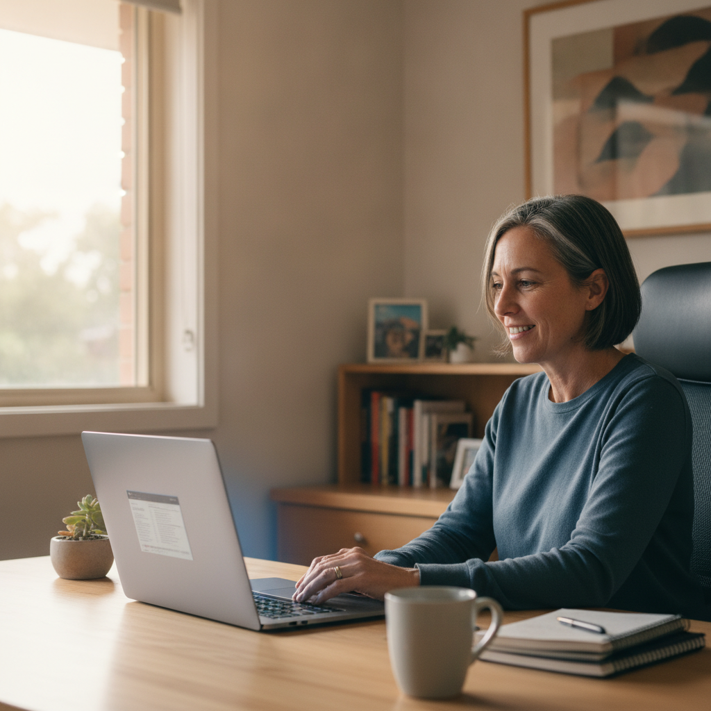 Professional computer clean-out in Miranda (2228) — a happy New South Wales resident at home with a spotless, fast, quiet machine