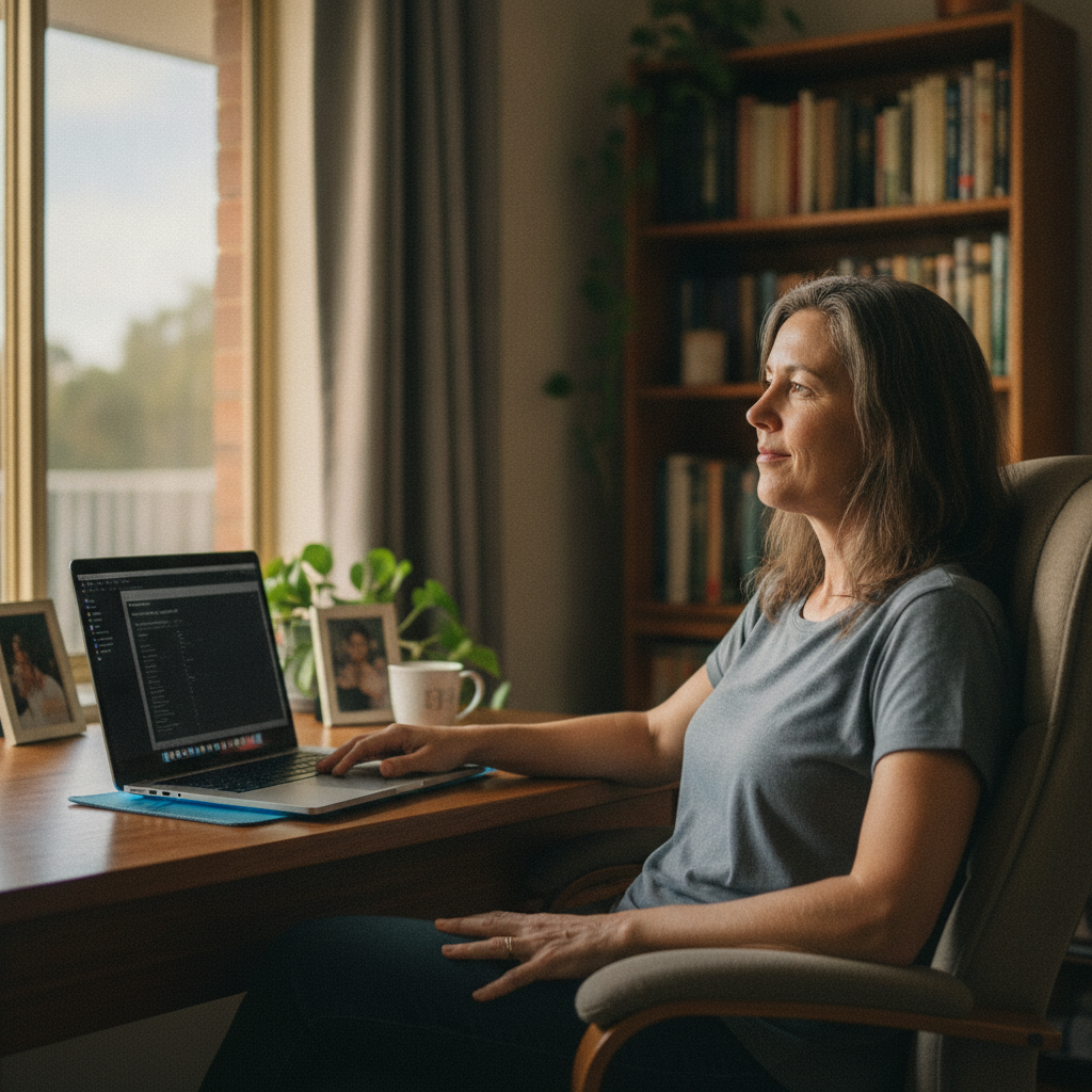 Professional computer clean-out in Mitchell Park (5043) — a happy South Australia resident at home with a spotless, fast, quiet machine