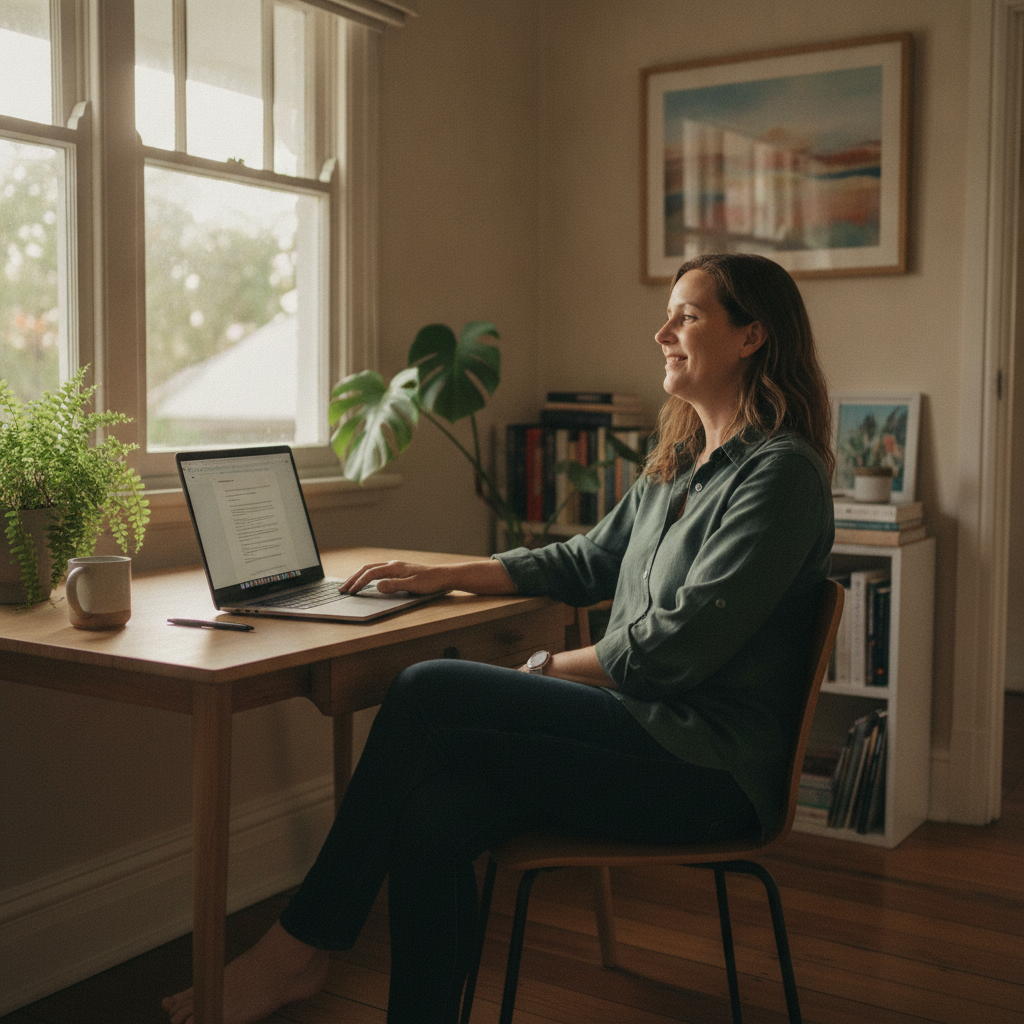 Professional computer clean-out in Mitchelton (4053) — a happy Queensland resident at home with a spotless, fast, quiet machine