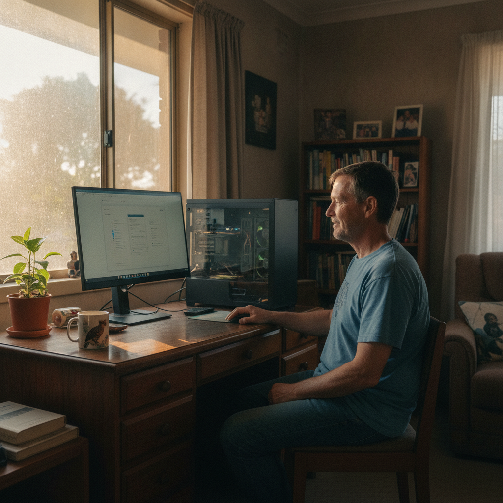 Computer cleaning in Moe South (3825) — a local resident at home with a clean, fast, dust-free computer running cool and quiet