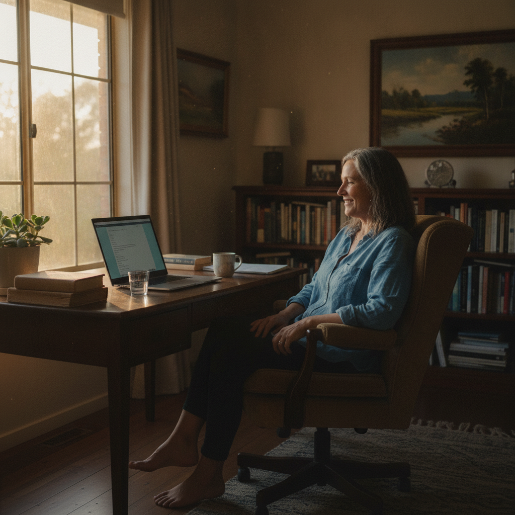 Professional computer clean-out in Mole River (2372) — a happy New South Wales resident at home with a spotless, fast, quiet machine