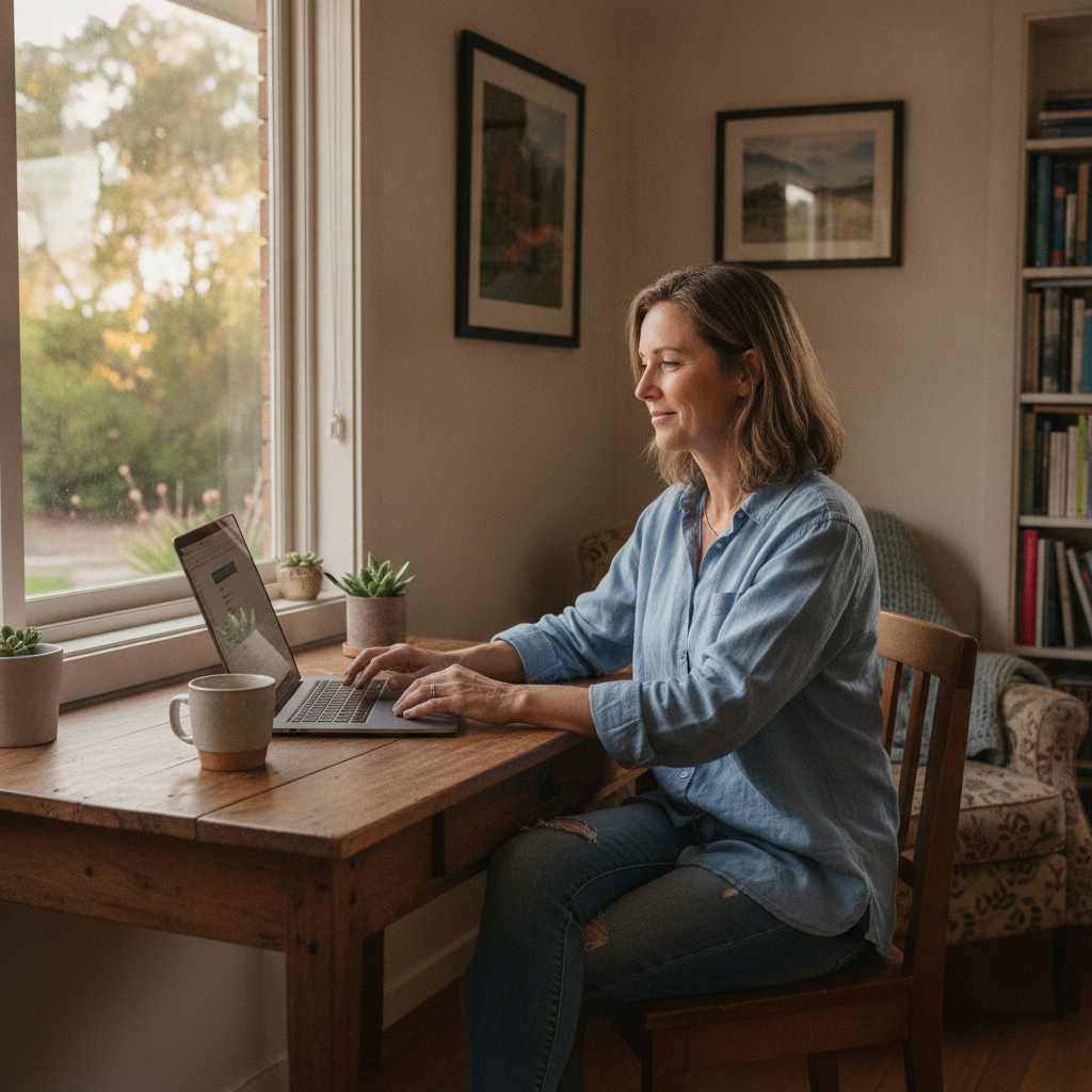 Professional computer clean-out in Monga (2622) — a happy New South Wales resident at home with a spotless, fast, quiet machine