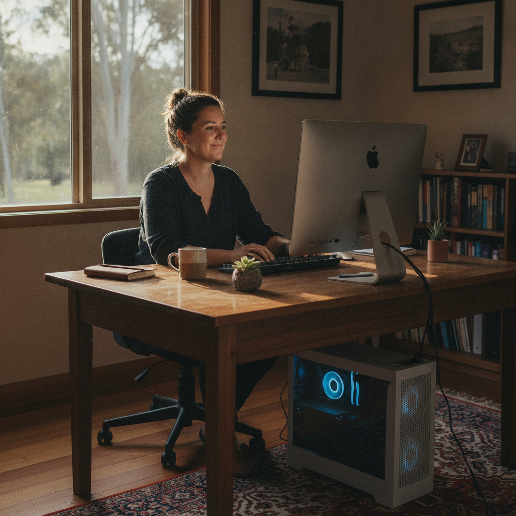 Professional computer clean-out in Mongogarie (2470) — a happy New South Wales resident at home with a spotless, fast, quiet machine