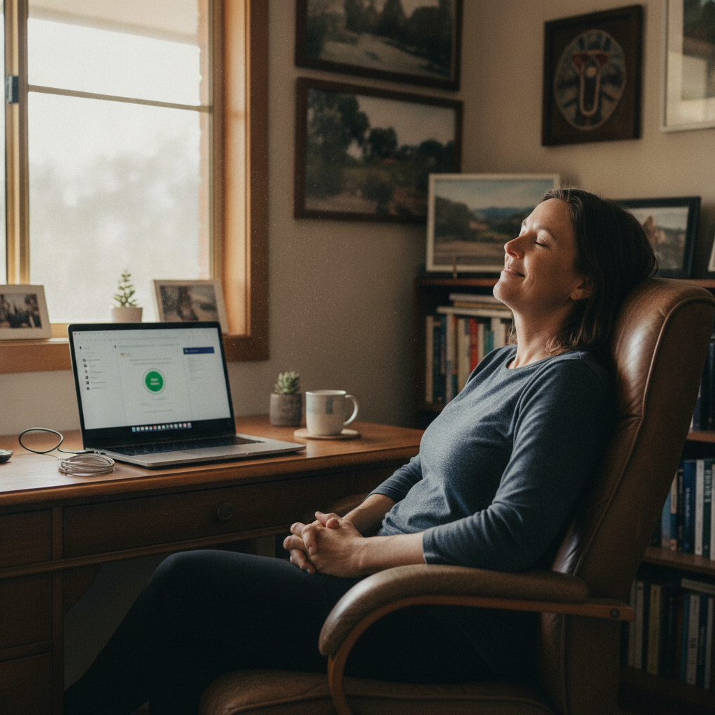 Professional computer clean-out in Mookerawa (2820) — a happy New South Wales resident at home with a spotless, fast, quiet machine