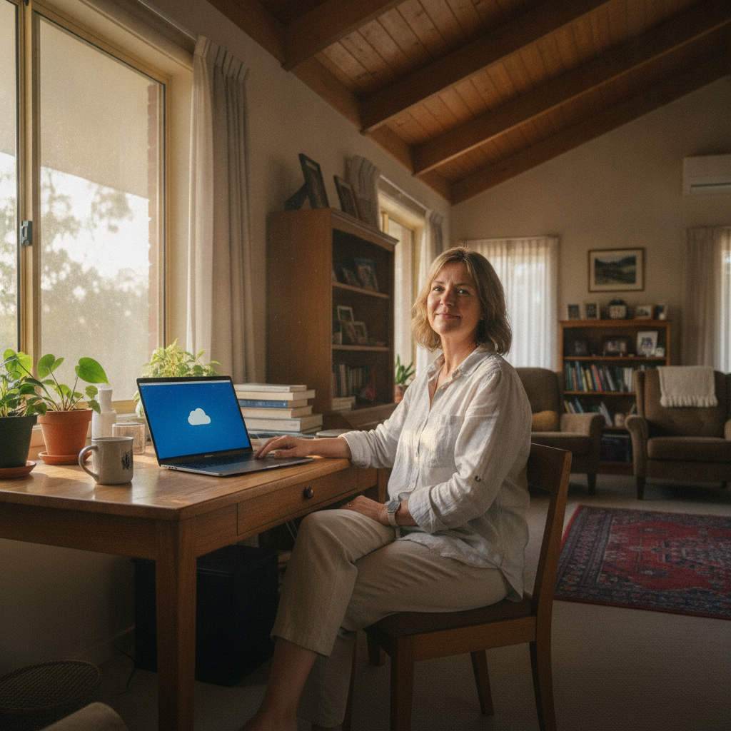 Professional computer clean-out in Moonan Brook (2337) — a happy New South Wales resident at home with a spotless, fast, quiet machine