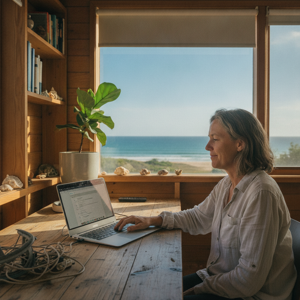 Professional computer clean-out in Mooneba (2440) — a happy New South Wales resident at home with a spotless, fast, quiet machine
