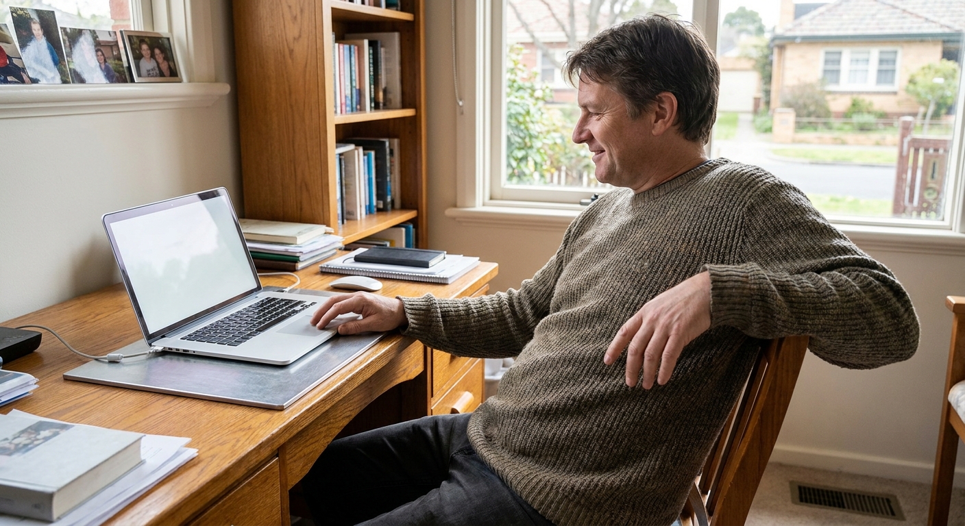 Professional computer clean-out in Moonee Ponds (3039) — a happy Victoria resident at home with a spotless, fast, quiet machine