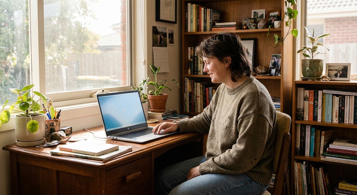 Professional computer clean-out in Moorabbin Airport (3194) — a happy Victoria resident at home with a spotless, fast, quiet machine
