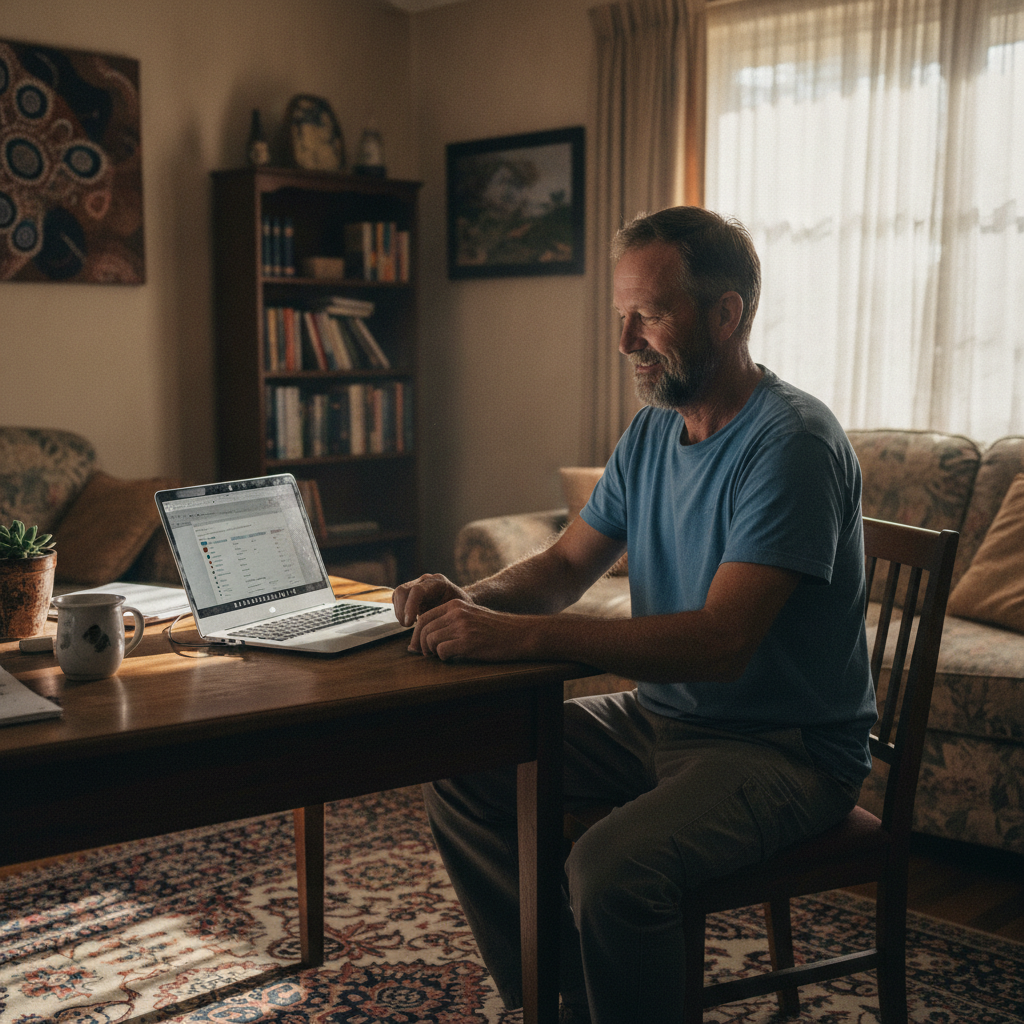 Professional computer clean-out in Moree (2400) — a happy New South Wales resident at home with a spotless, fast, quiet machine