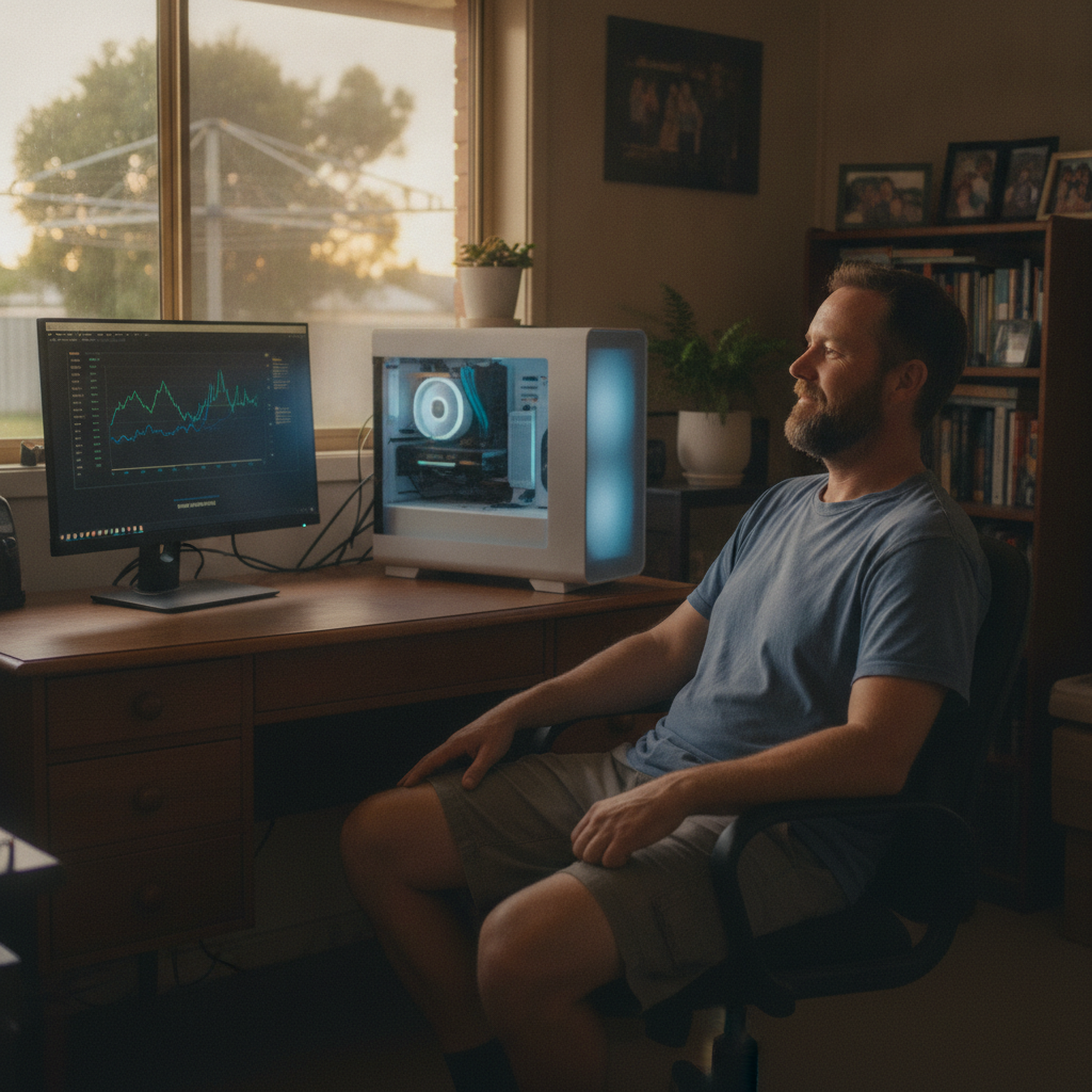 Professional computer clean-out in Morven (2660) — a happy New South Wales resident at home with a spotless, fast, quiet machine