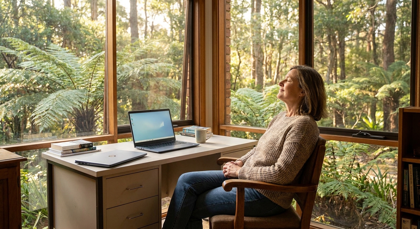 Professional computer clean-out in Mount Dandenong (3767) — a happy Victoria resident at home with a spotless, fast, quiet machine