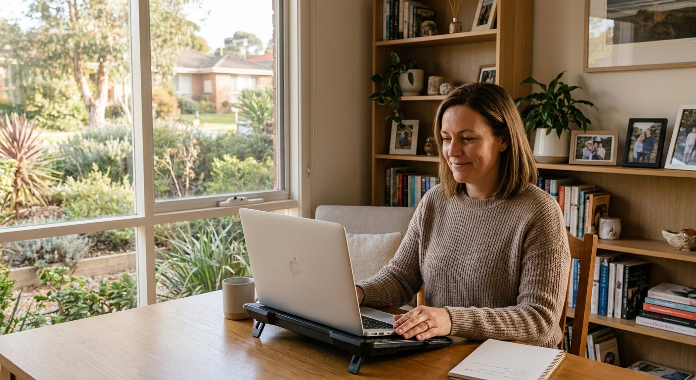 Professional computer clean-out in Mount Eliza (3930) — a happy Victoria resident at home with a spotless, fast, quiet machine