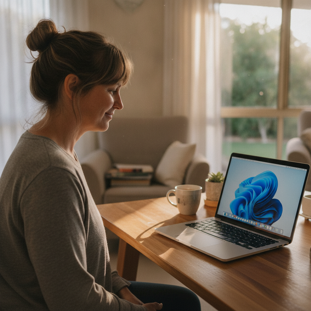 Professional computer clean-out in Mount Frome (2850) — a happy New South Wales resident at home with a spotless, fast, quiet machine