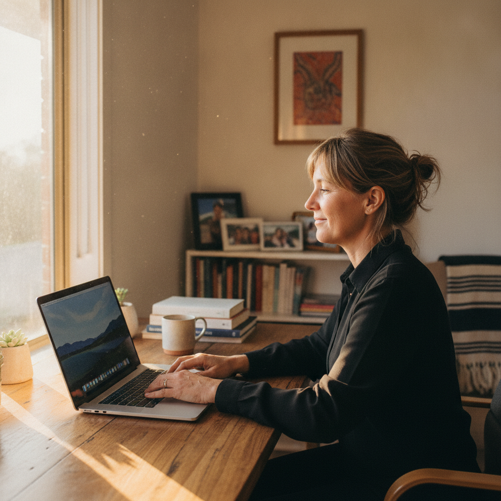 Professional computer clean-out in Mount Helena (6082) — a happy Western Australia resident at home with a spotless, fast, quiet machine