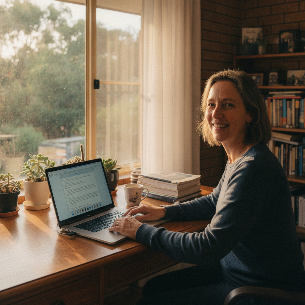 Professional computer clean-out in Mount Riverview (2774) — a happy New South Wales resident at home with a spotless, fast, quiet machine