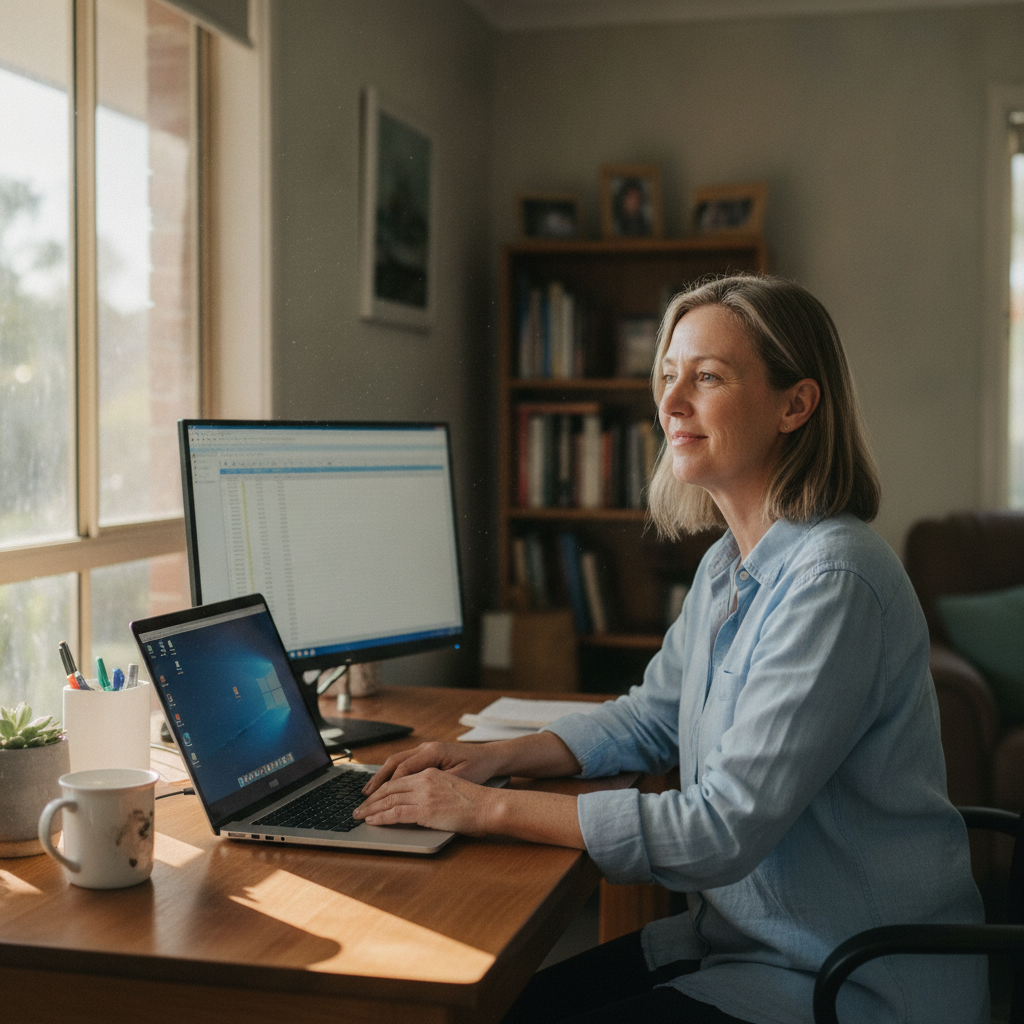 Professional computer clean-out in Mount Warren Park (4207) — a happy Queensland resident at home with a spotless, fast, quiet machine